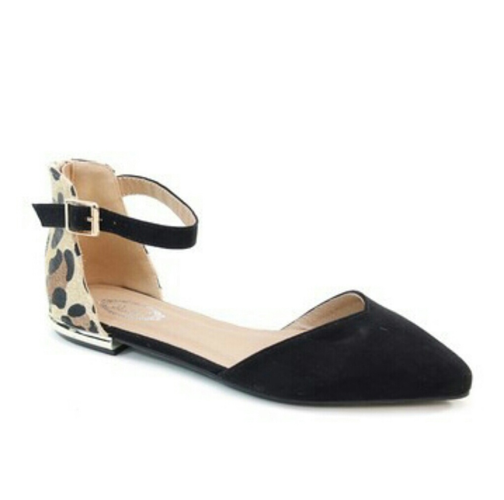 Black and leopard pointed toe flats